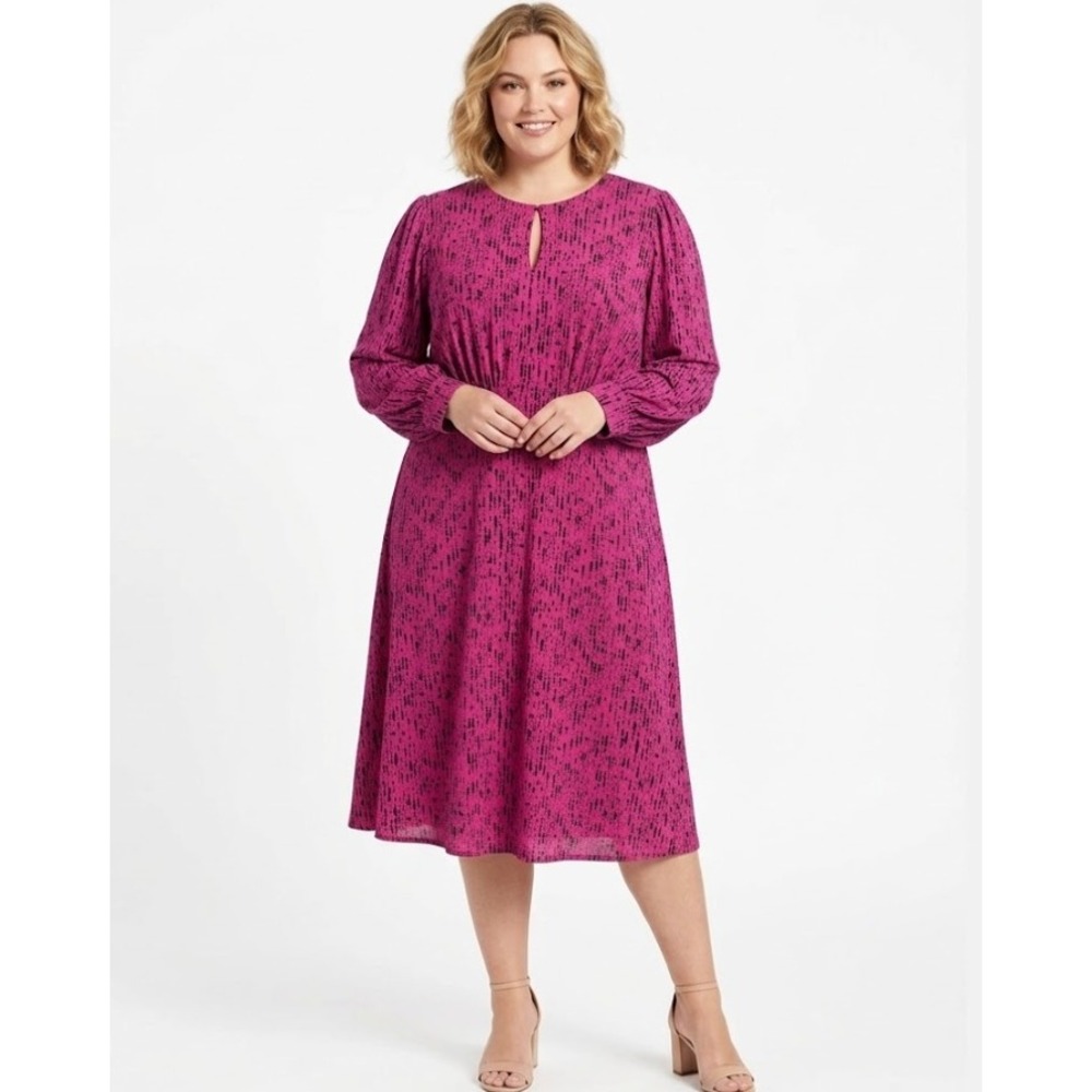 NEW Adorne Purple Black Abstract‎ Stretch Knit Preppy Midi Dress size 22W